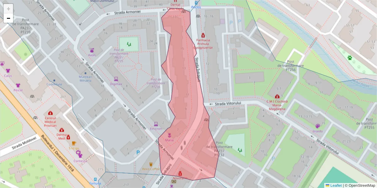 Hartă a codului poștal  și a codurilor poștale învecinate