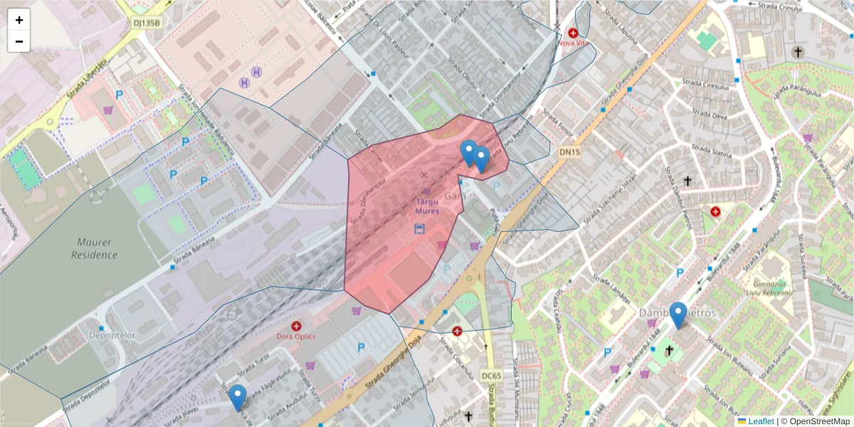 Hartă a codului poștal  și a codurilor poștale învecinate