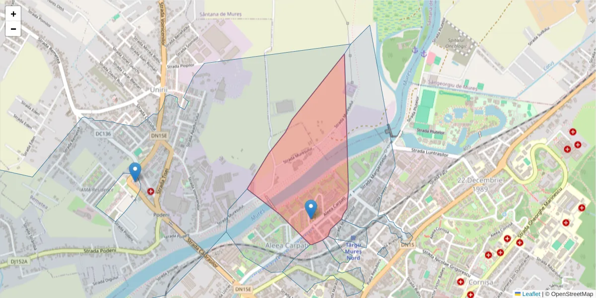 Hartă a codului poștal  și a codurilor poștale învecinate