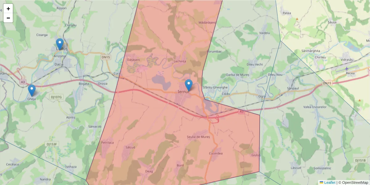 Hartă a codului poștal  și a codurilor poștale învecinate