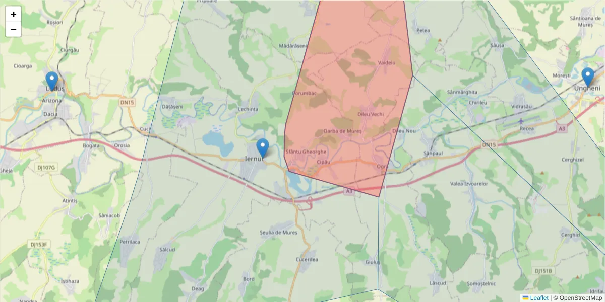 Hartă a codului poștal  și a codurilor poștale învecinate
