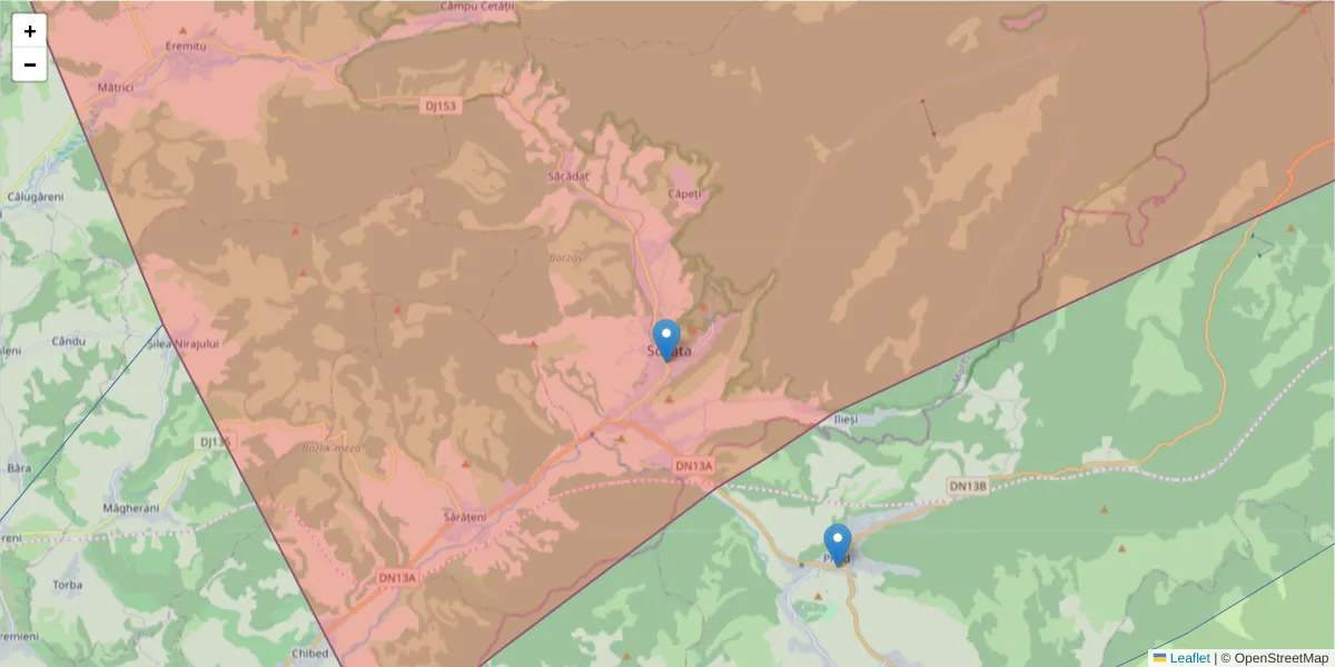 Hartă a codului poștal  și a codurilor poștale învecinate