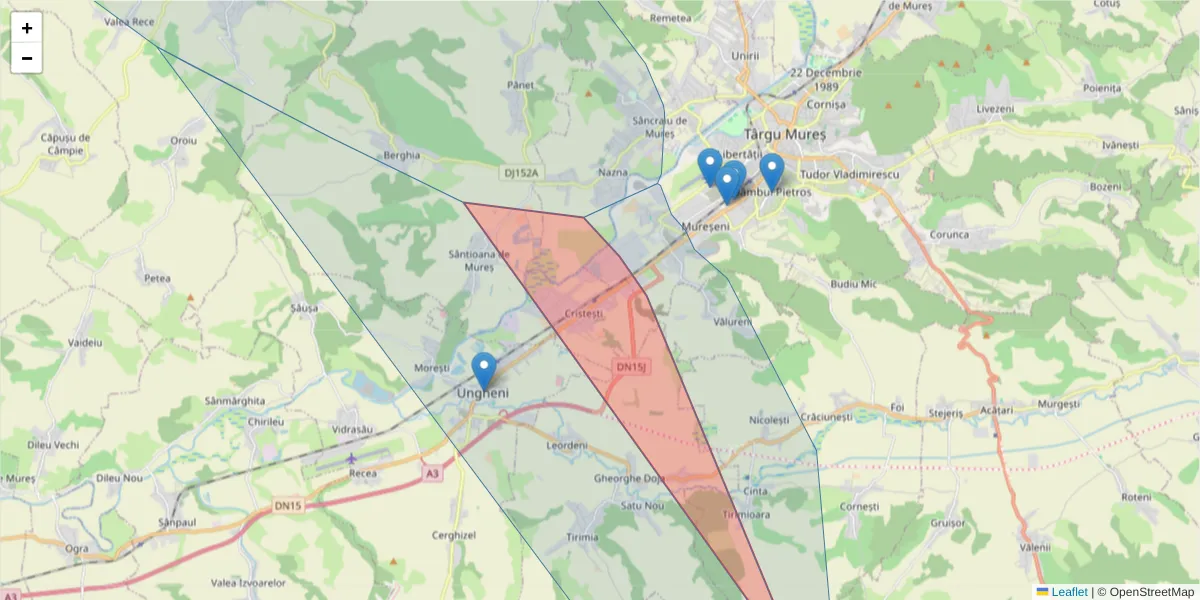 Hartă a codului poștal  și a codurilor poștale învecinate