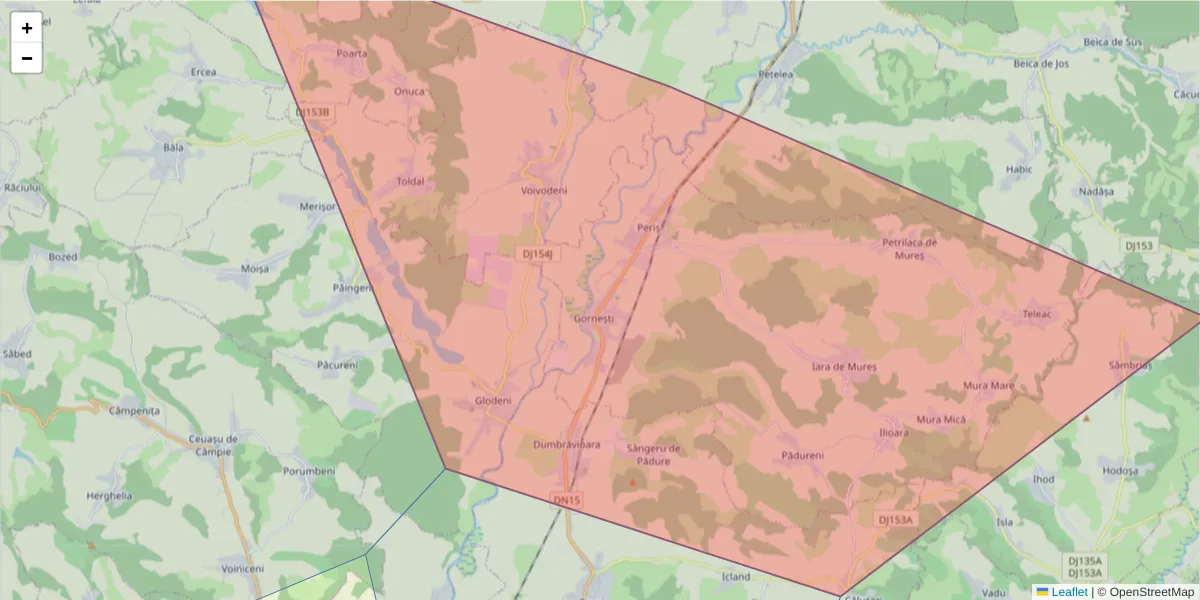 Hartă a codului poștal  și a codurilor poștale învecinate