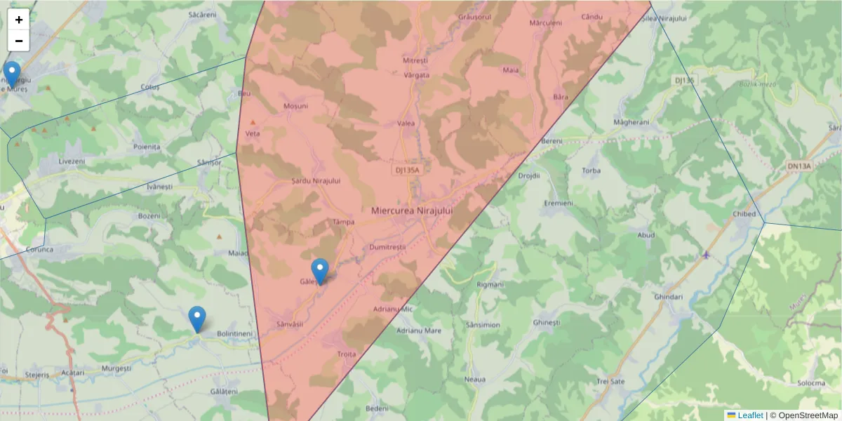 Hartă a codului poștal  și a codurilor poștale învecinate