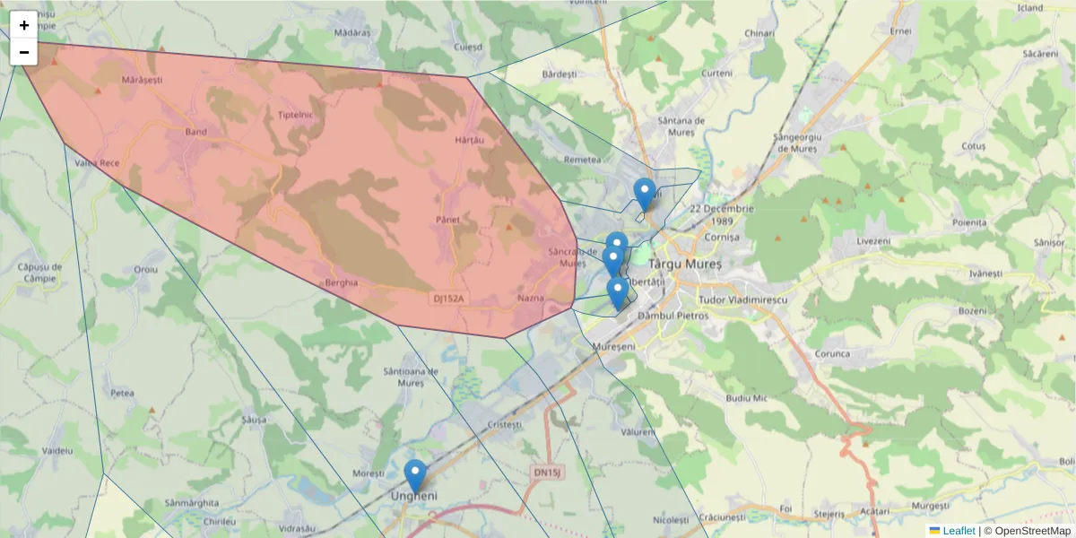 Hartă a codului poștal  și a codurilor poștale învecinate
