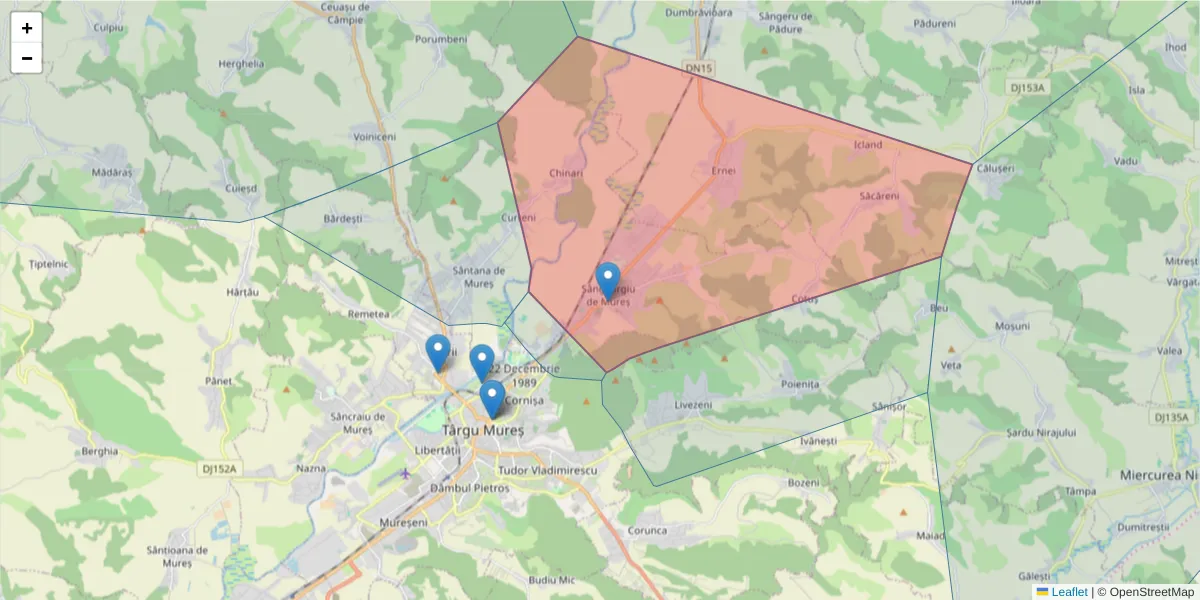 Hartă a codului poștal  și a codurilor poștale învecinate