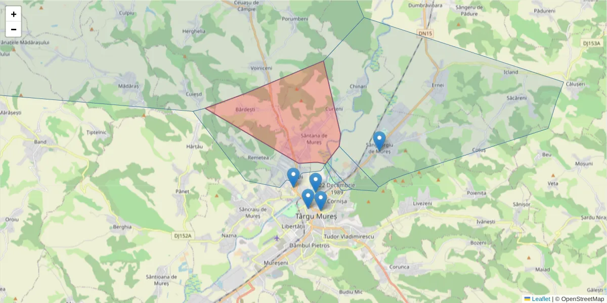 Hartă a codului poștal  și a codurilor poștale învecinate