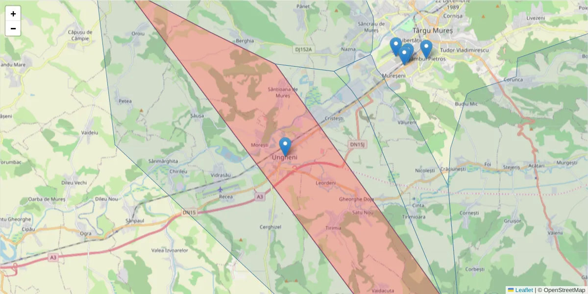 Hartă a codului poștal  și a codurilor poștale învecinate