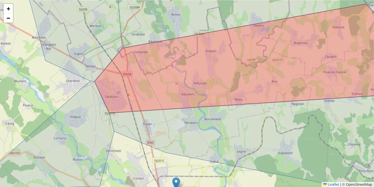 Hartă a codului poștal  și a codurilor poștale învecinate