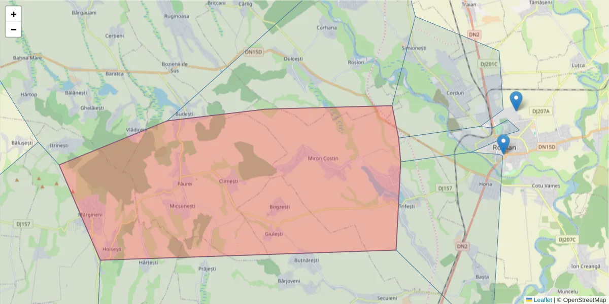Hartă a codului poștal  și a codurilor poștale învecinate