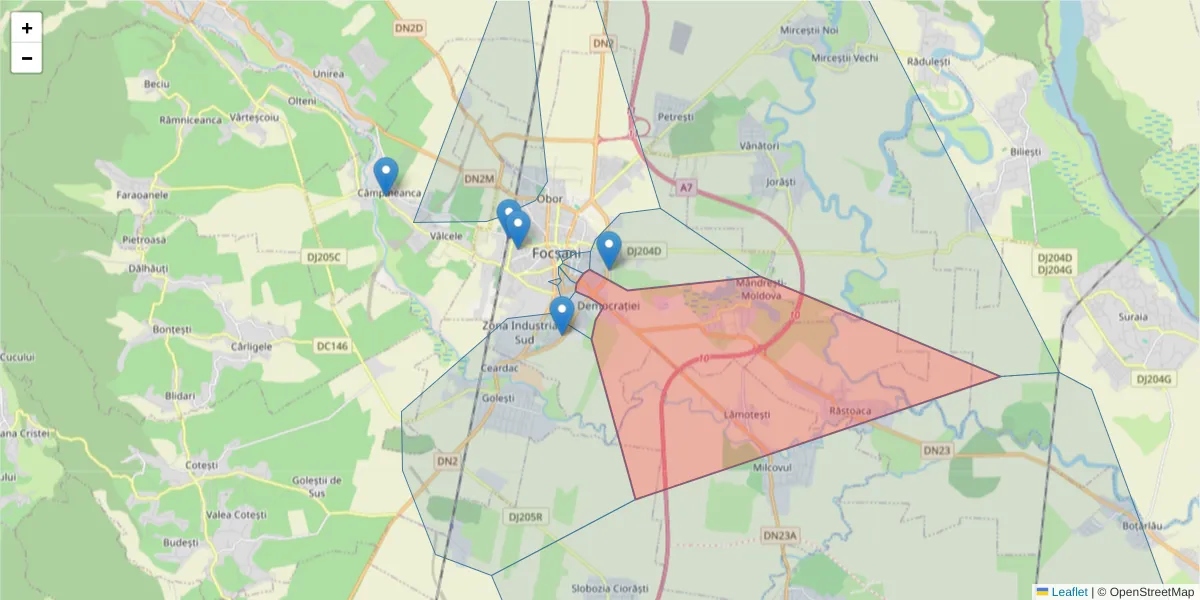 Hartă a codului poștal  și a codurilor poștale învecinate