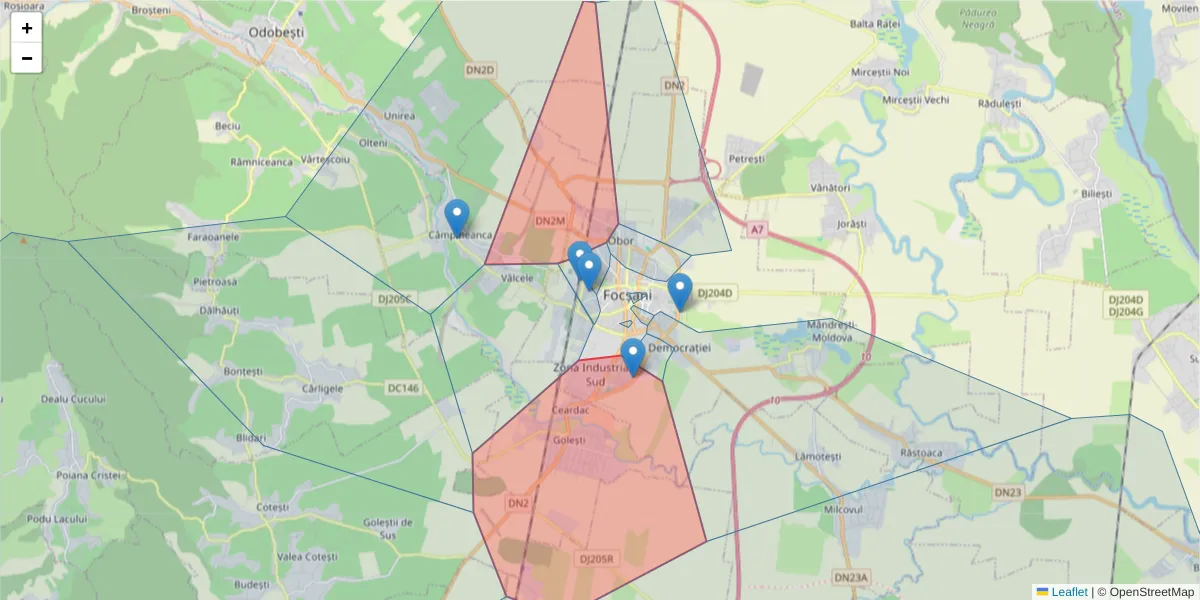 Hartă a codului poștal  și a codurilor poștale învecinate