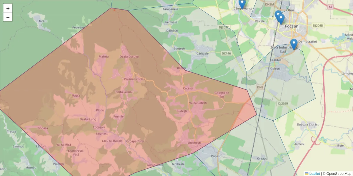 Hartă a codului poștal  și a codurilor poștale învecinate