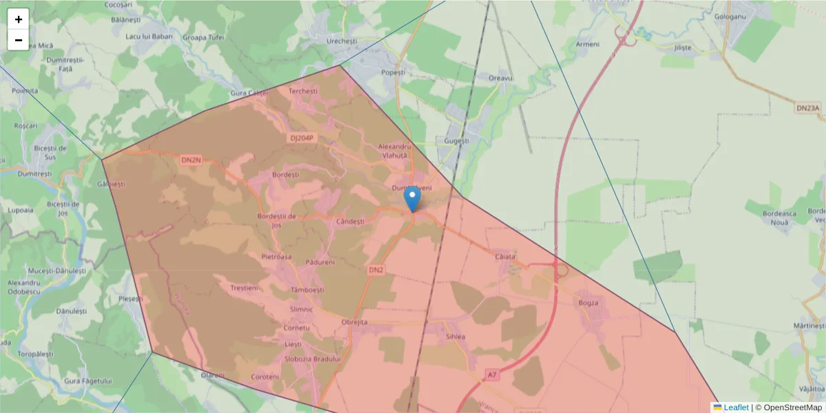 Hartă a codului poștal  și a codurilor poștale învecinate