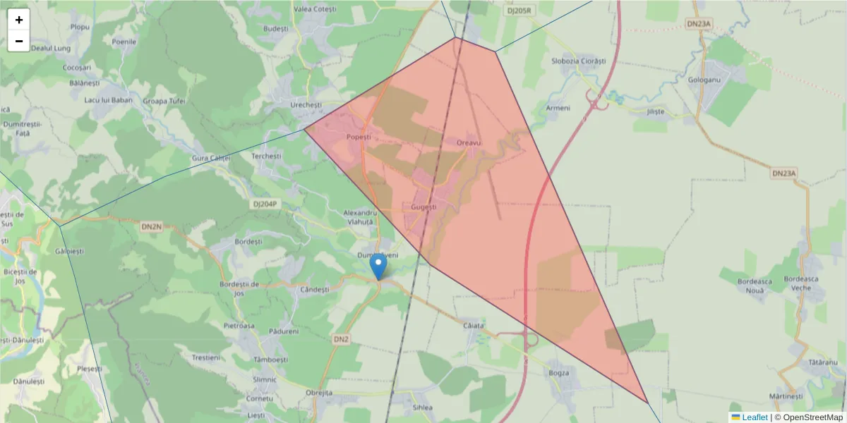 Hartă a codului poștal  și a codurilor poștale învecinate