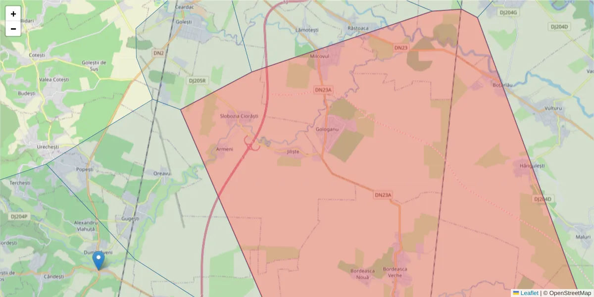 Hartă a codului poștal  și a codurilor poștale învecinate