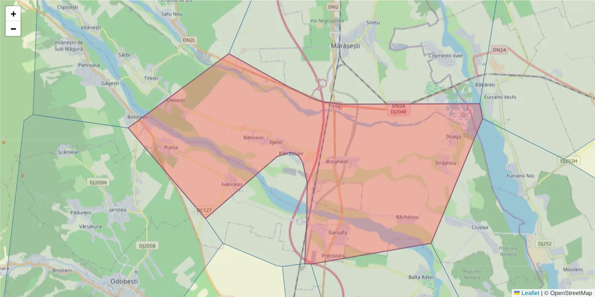 Hartă a codului poștal  și a codurilor poștale învecinate