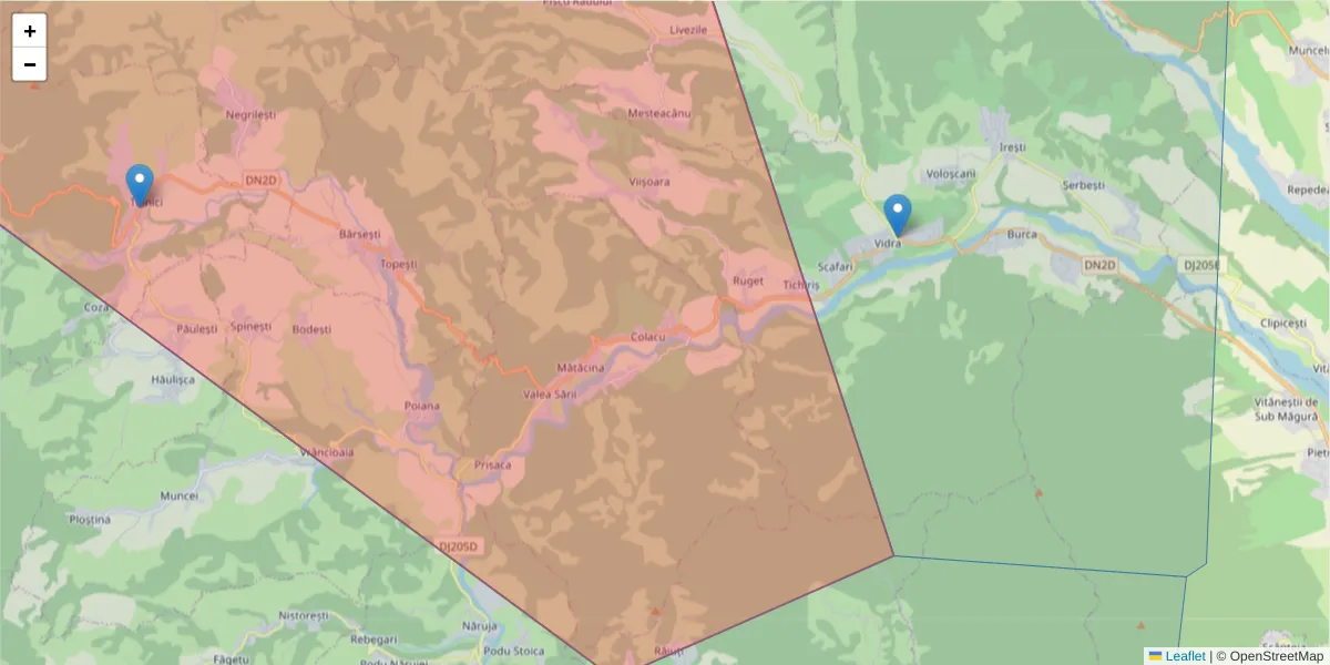 Hartă a codului poștal  și a codurilor poștale învecinate