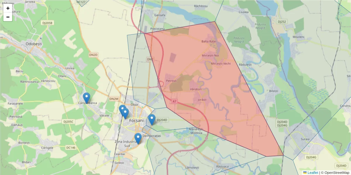 Hartă a codului poștal  și a codurilor poștale învecinate