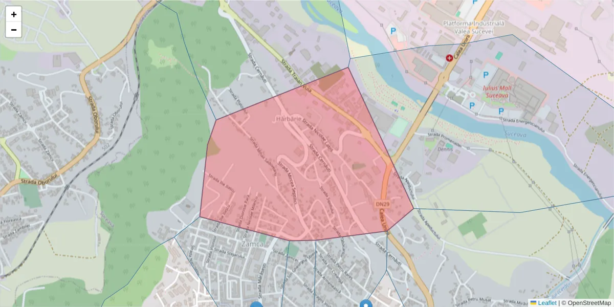 Hartă a codului poștal  și a codurilor poștale învecinate