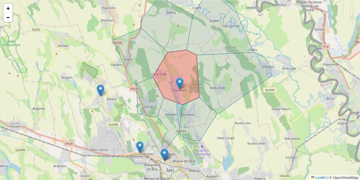Hartă a codului poștal  și a codurilor poștale învecinate