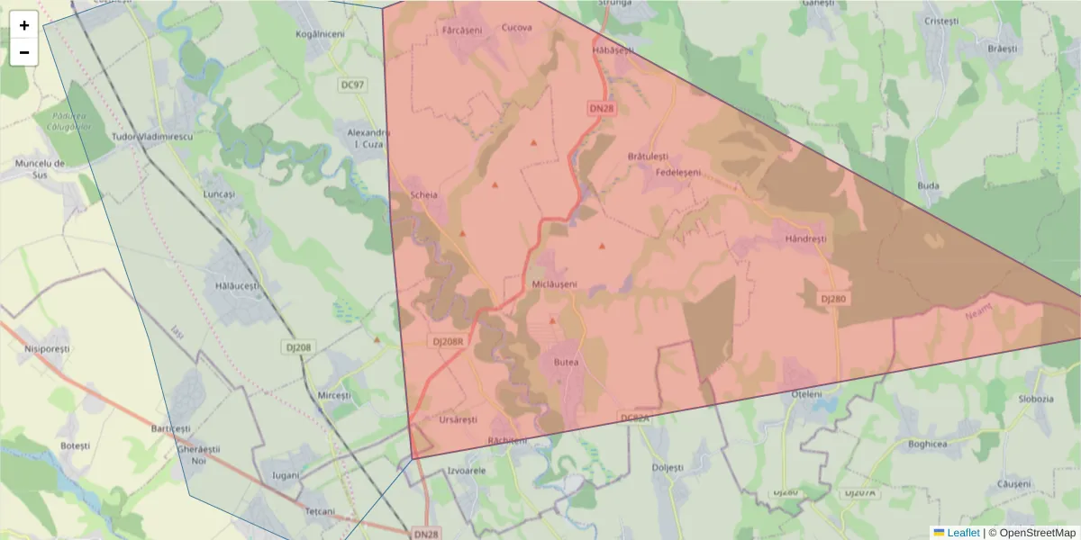 Hartă a codului poștal  și a codurilor poștale învecinate