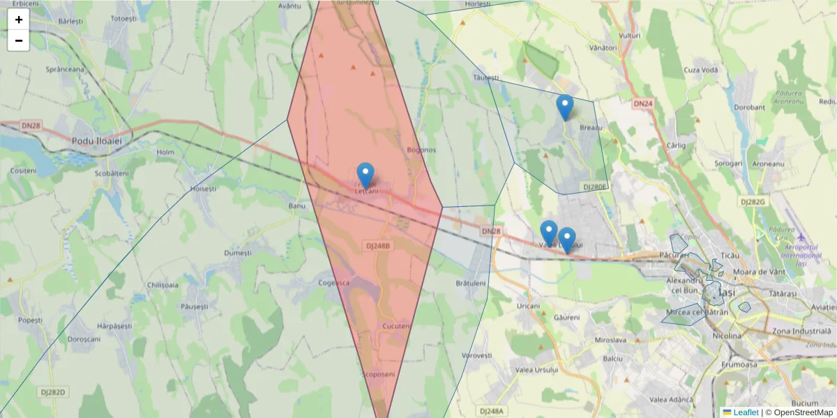 Hartă a codului poștal  și a codurilor poștale învecinate