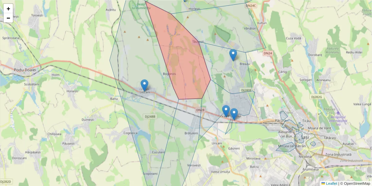 Hartă a codului poștal  și a codurilor poștale învecinate