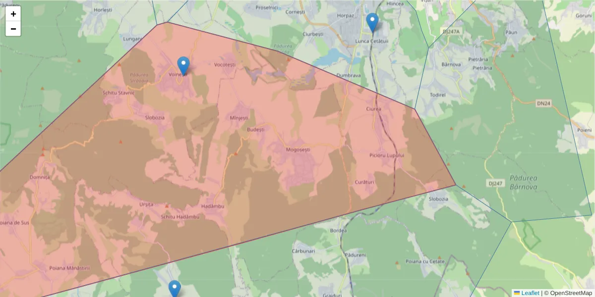 Hartă a codului poștal  și a codurilor poștale învecinate