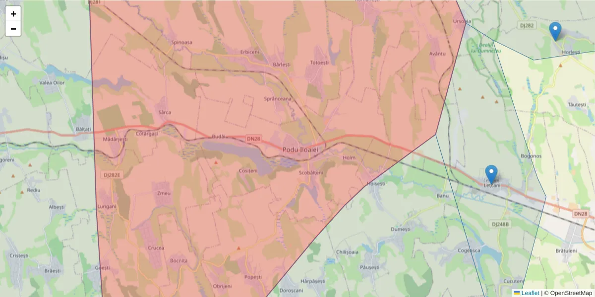 Hartă a codului poștal  și a codurilor poștale învecinate