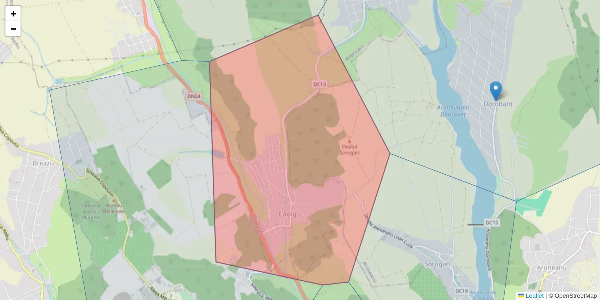 Hartă a codului poștal  și a codurilor poștale învecinate