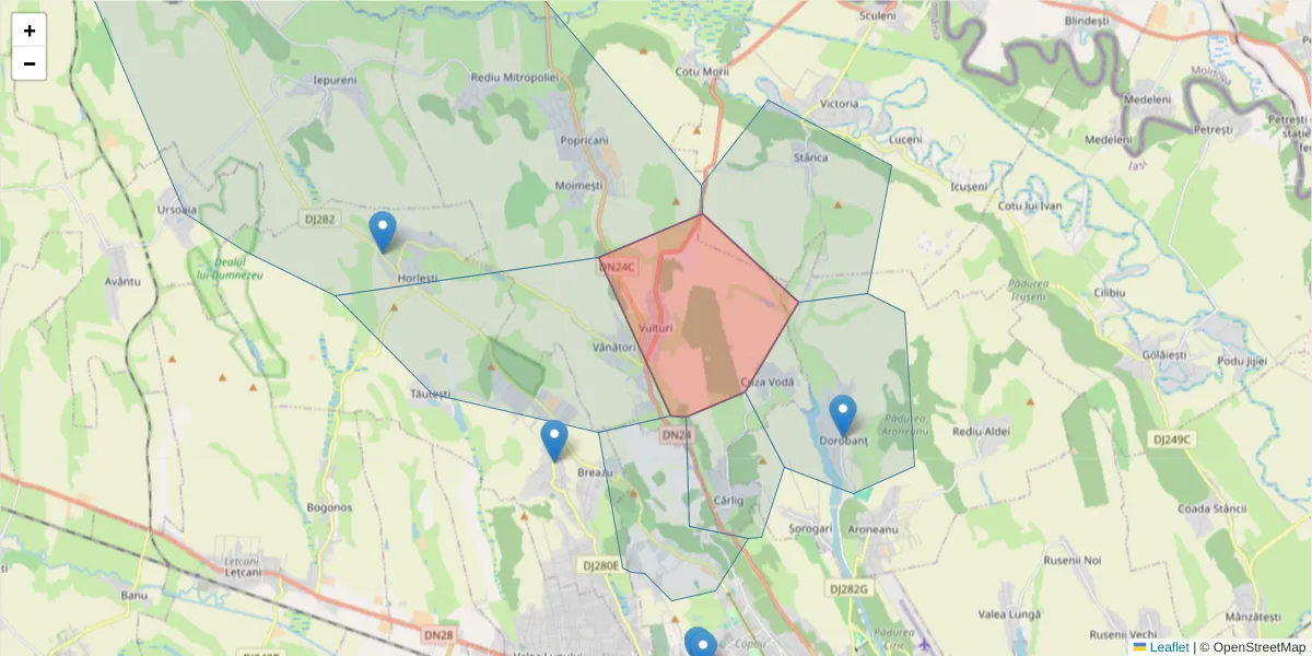 Hartă a codului poștal  și a codurilor poștale învecinate