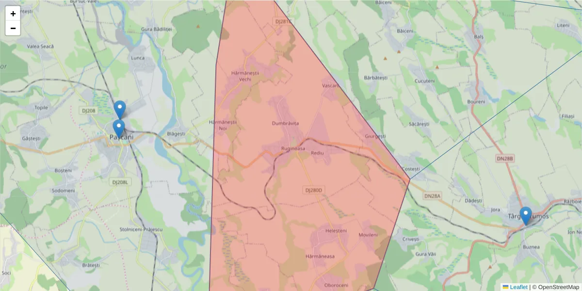 Hartă a codului poștal  și a codurilor poștale învecinate