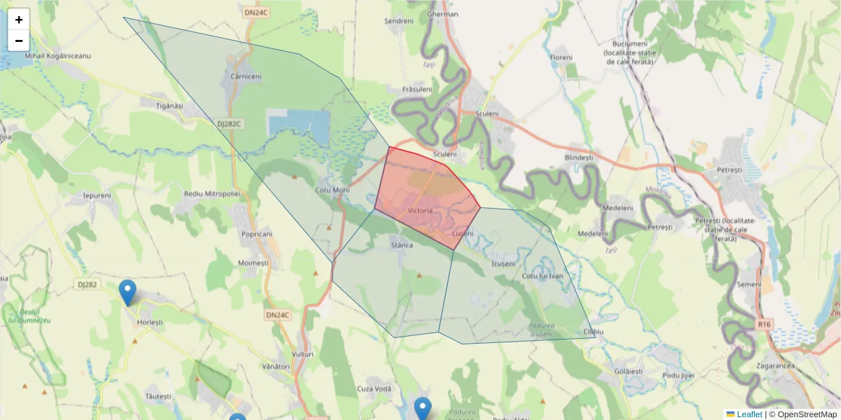 Hartă a codului poștal  și a codurilor poștale învecinate