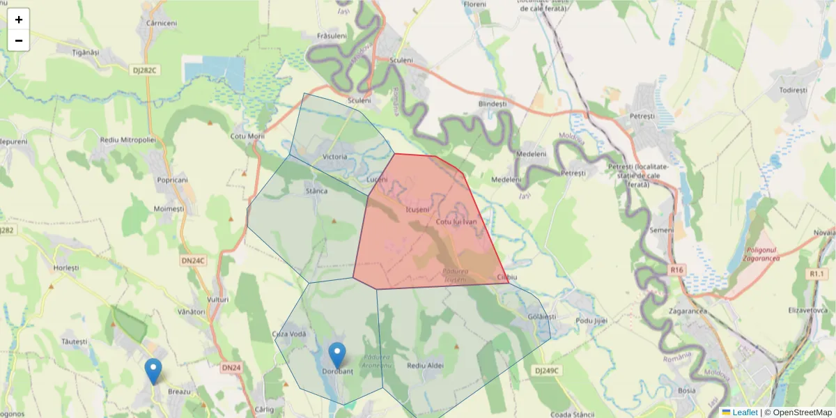 Hartă a codului poștal  și a codurilor poștale învecinate