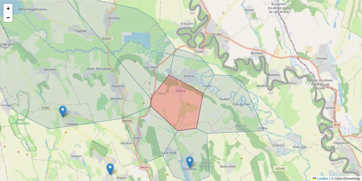 Hartă a codului poștal  și a codurilor poștale învecinate