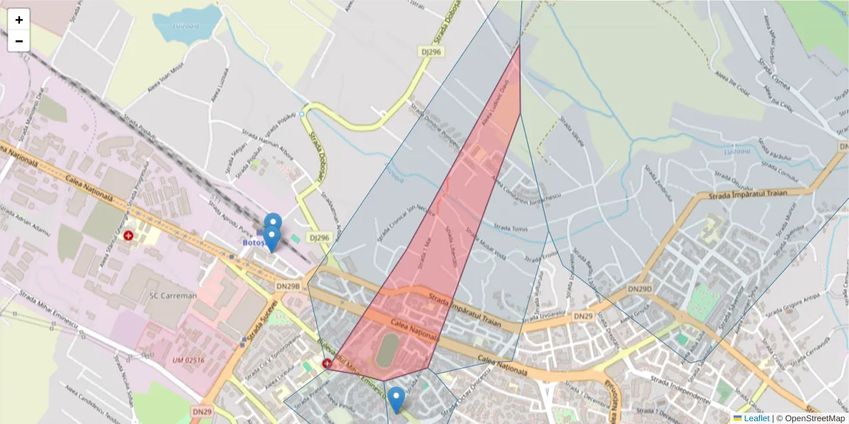 Hartă a codului poștal  și a codurilor poștale învecinate