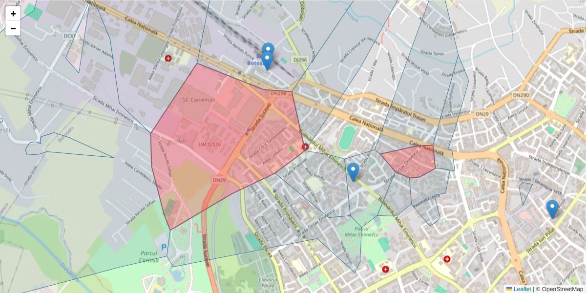 Hartă a codului poștal  și a codurilor poștale învecinate