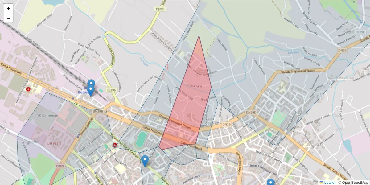 Hartă a codului poștal  și a codurilor poștale învecinate