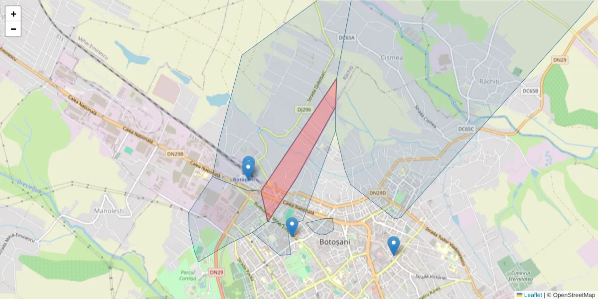 Hartă a codului poștal  și a codurilor poștale învecinate