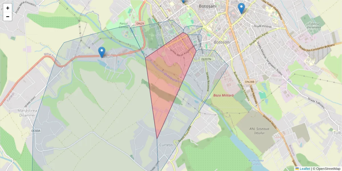Hartă a codului poștal  și a codurilor poștale învecinate