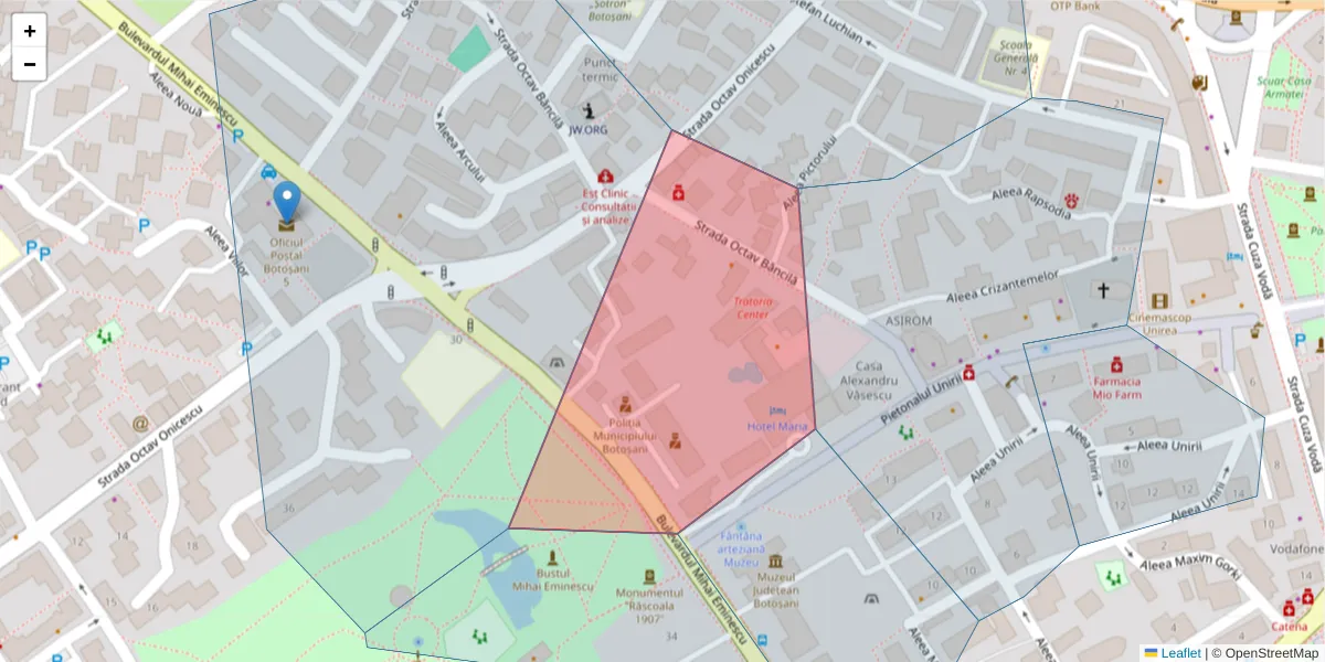 Hartă a codului poștal  și a codurilor poștale învecinate