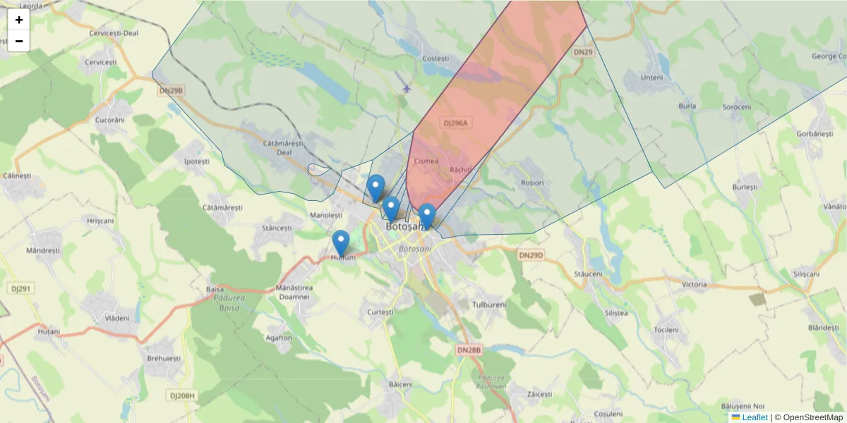 Hartă a codului poștal  și a codurilor poștale învecinate