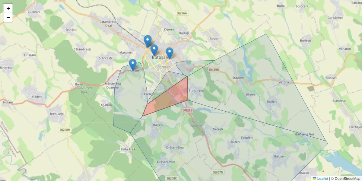 Hartă a codului poștal  și a codurilor poștale învecinate