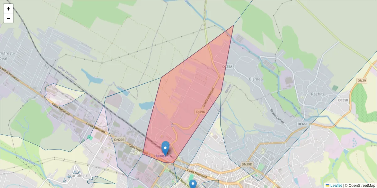 Hartă a codului poștal  și a codurilor poștale învecinate