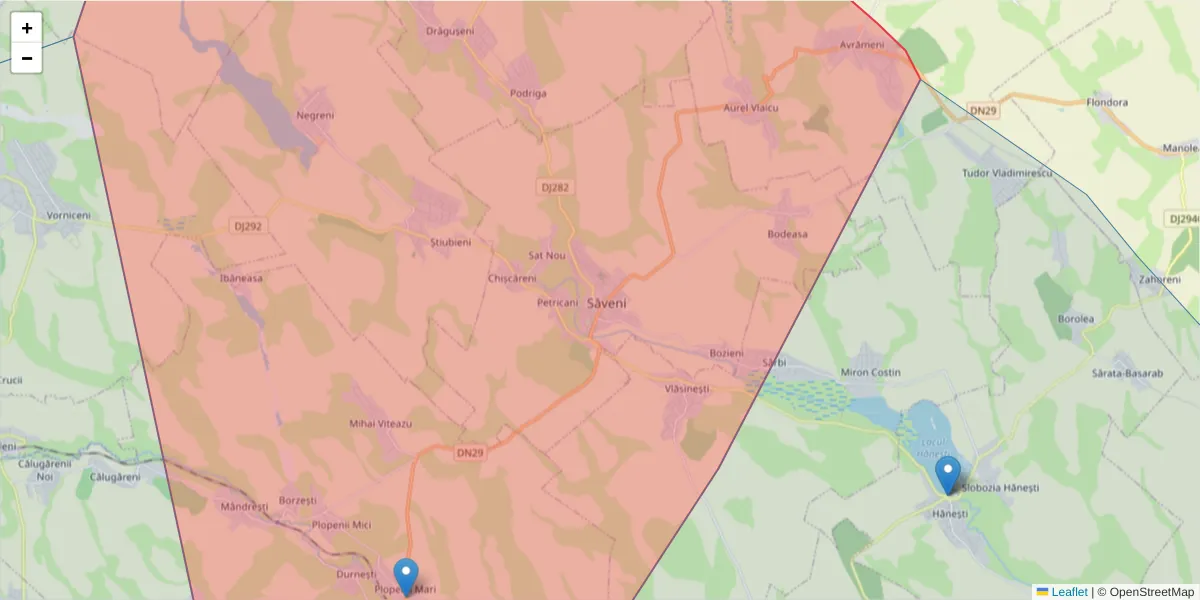 Hartă a codului poștal  și a codurilor poștale învecinate