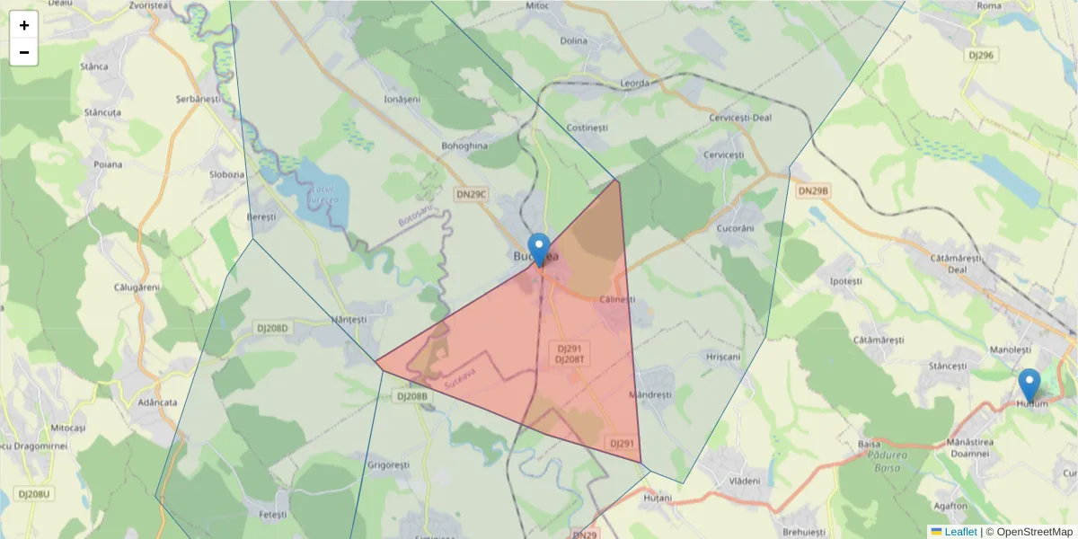 Hartă a codului poștal  și a codurilor poștale învecinate