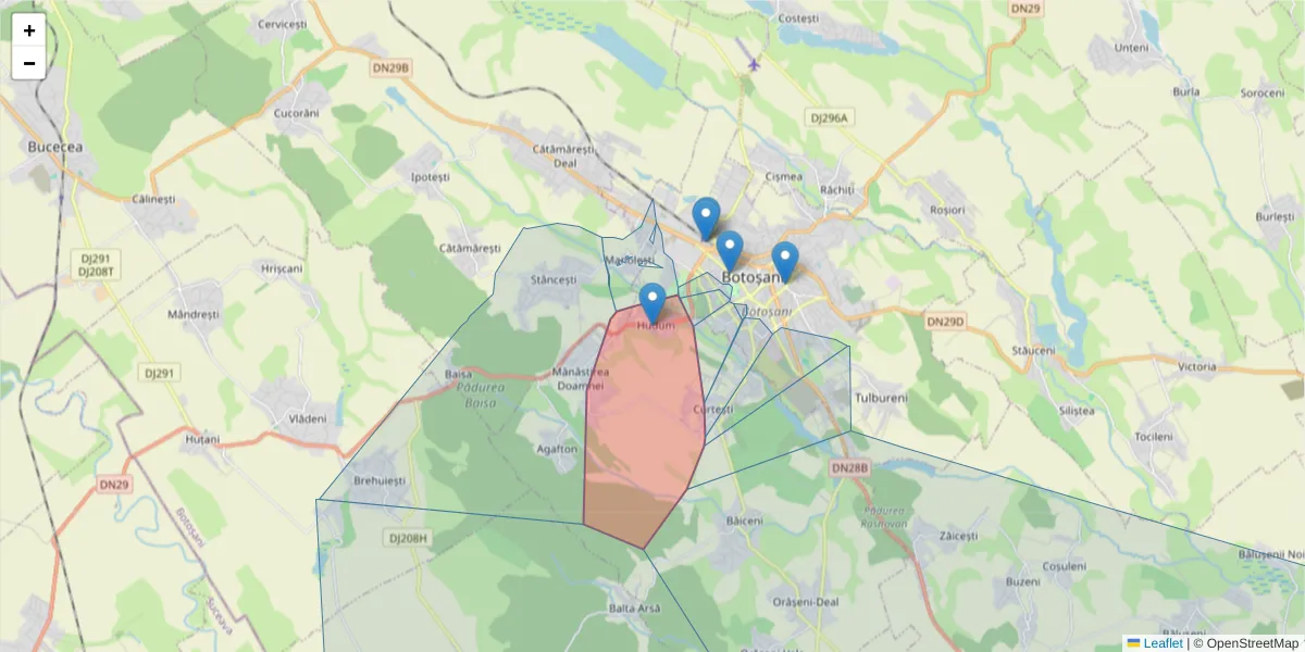 Hartă a codului poștal  și a codurilor poștale învecinate