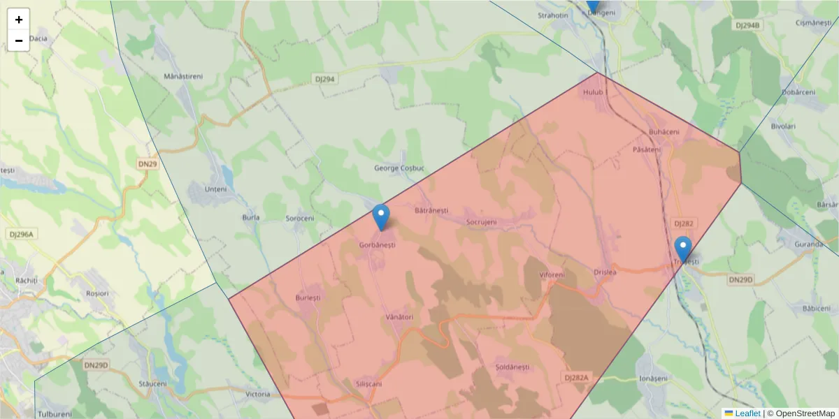 Hartă a codului poștal  și a codurilor poștale învecinate